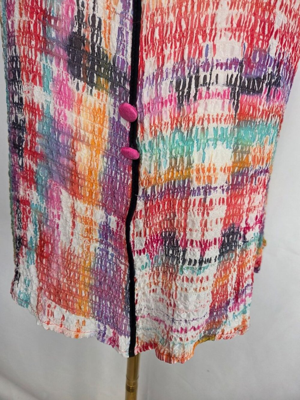 Shekina Hand-Painted & Sewn Silk Vest M Art To Wear Boho Open Front Crinkle - Picture 6 of 11